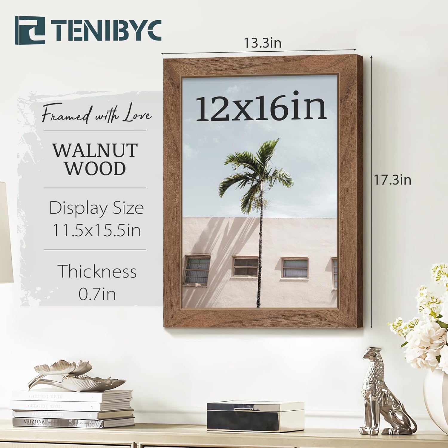 Poster Frames Set - 3 Pack - Solid Wood Picture Frame - Exclusive Woodgrain - Rooms, Offices, Gallery, Studio, and Hallway, Wall Display Decor 3 Pack Walnut 12 x 16