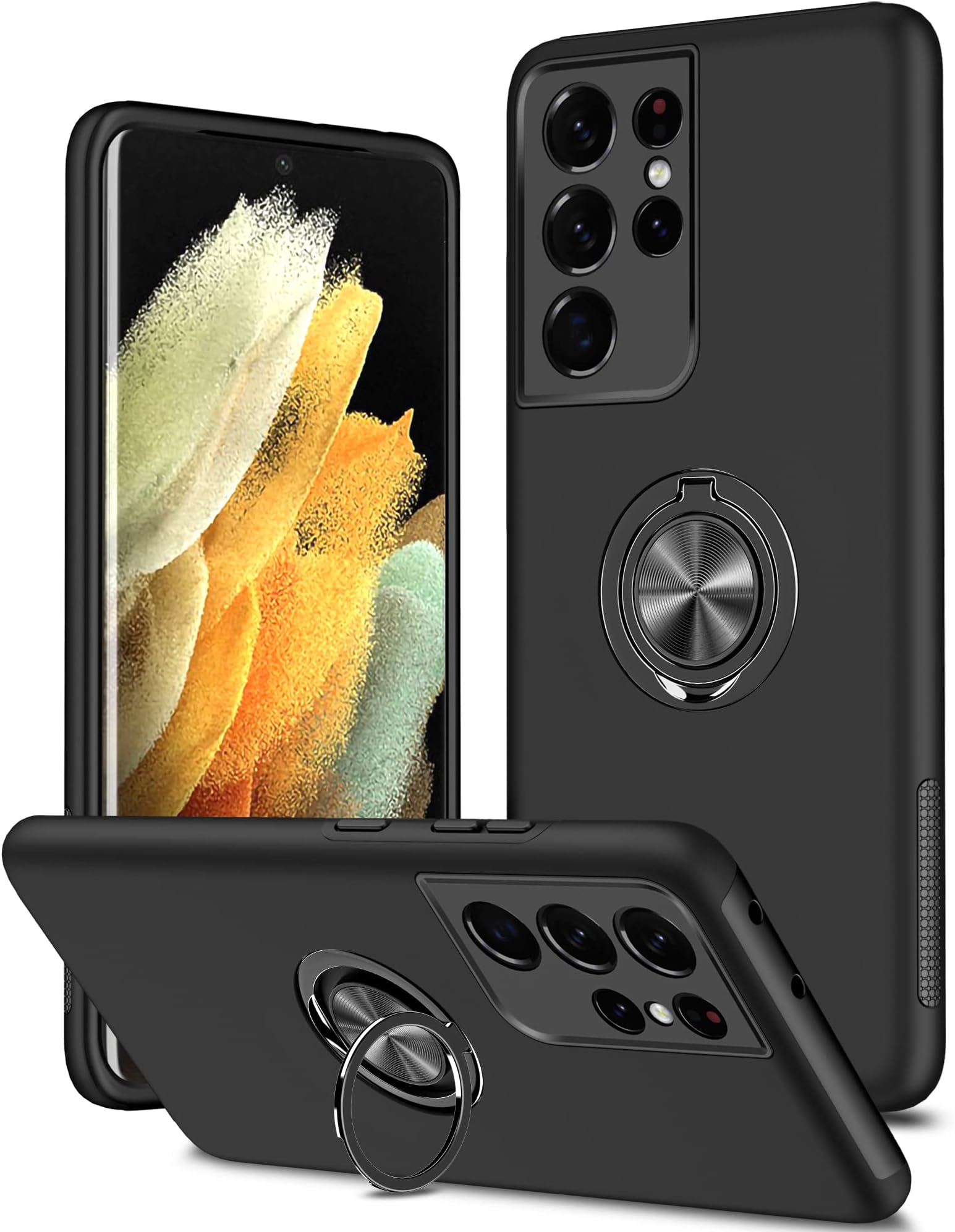 for Samsung S21 Ultra Case with Kickstand Ring, Upgrade Shockproof and Anti Scratch 360° Magnetic Ring Holder Stand Protective Phone Case Cover for Samsung Galaxy S21 Ultra - Black
