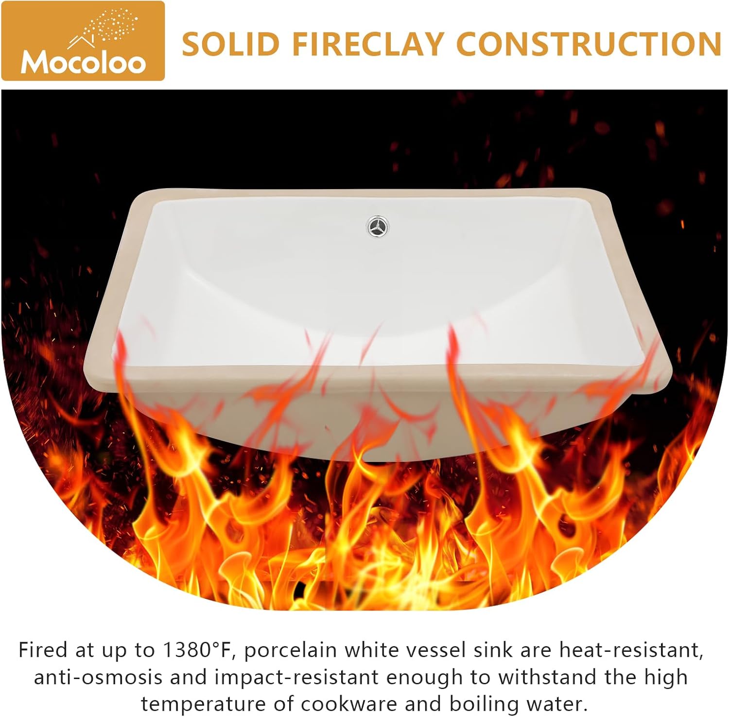 Mocoloo Undermount Bathroom Sinks 21 x 15 Inch Rectangle White Porcelain Ceramic Bathroom Sink 8 Inch Deep Basin with Overflow Small Lavatory Vanity Top Sink Under Counter