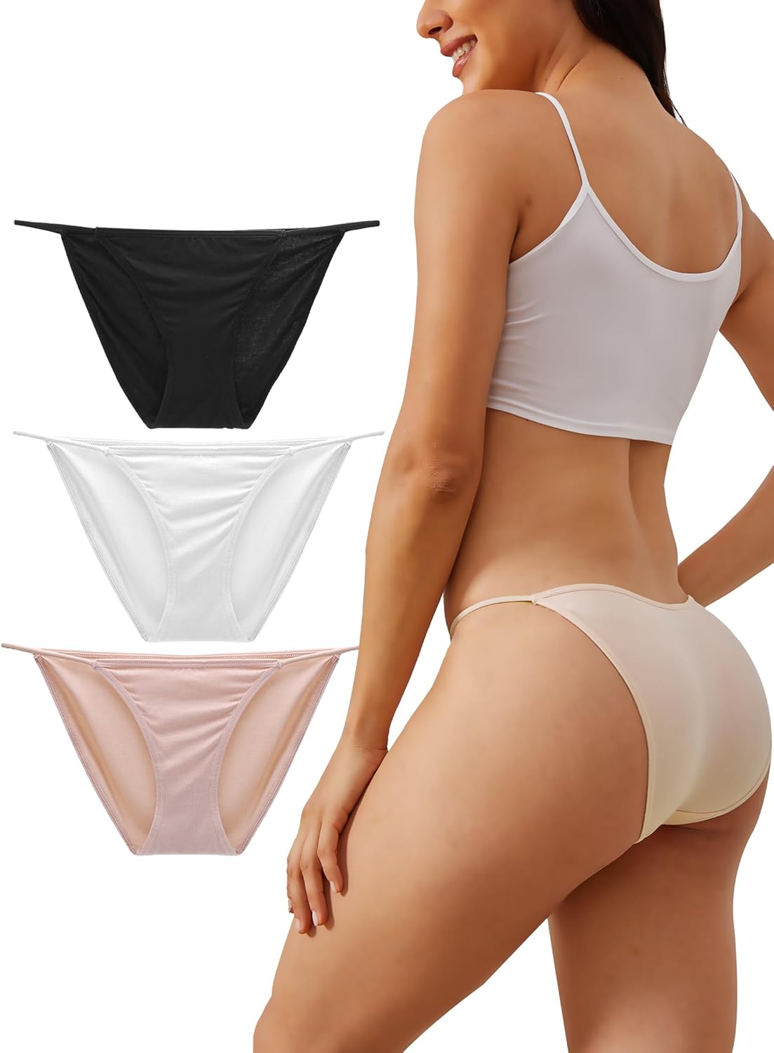 Buankoxy Women's Low-Rise String Bikini Panty Stretch Hipster Briefs 3 Pack