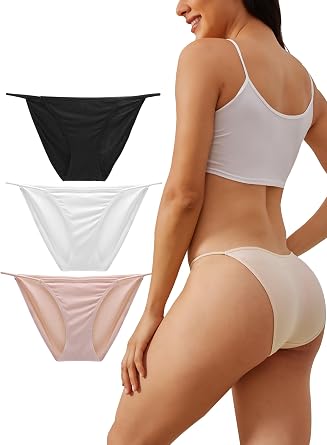 Buankoxy Womens Low-Rise String Bikini Panty Stretch Hipster Briefs 3 Pack
