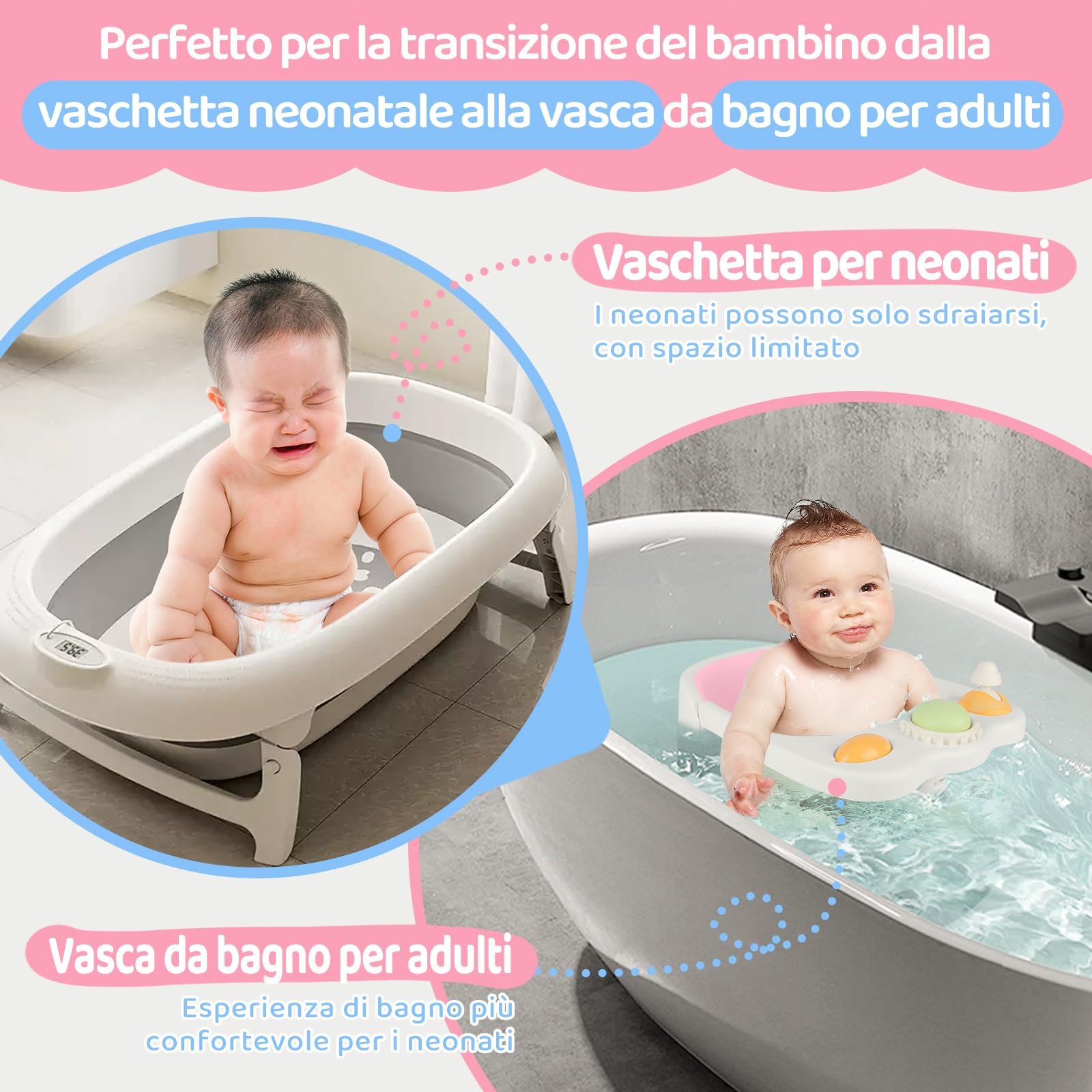 Aragallant Seggiolino da Bagno per Bambini 6 mesi+, Seggiolino Antiscivolo per Vasca da Bagno, Sedia da Bagno con Giocattoli, Seggiolino per Doccia Bambini con Ventose (Rosa)