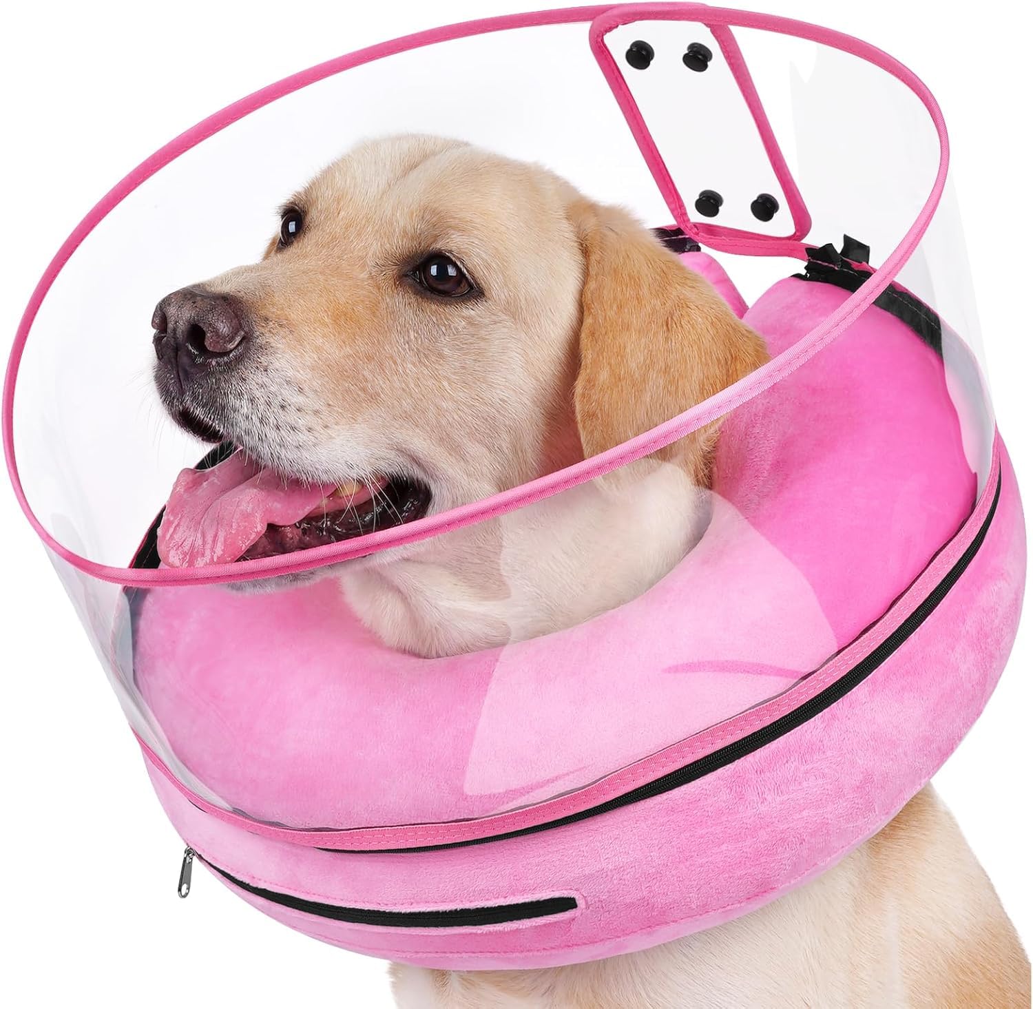 Inflatable Dog Cone Collar for After Surgery, 2 In 1 Dog Collar to Prevent Paw Licking, Soft Cone with Detachable Clear Shield, Adjustable Blow-up Collar for Surgery Recovery, Medium