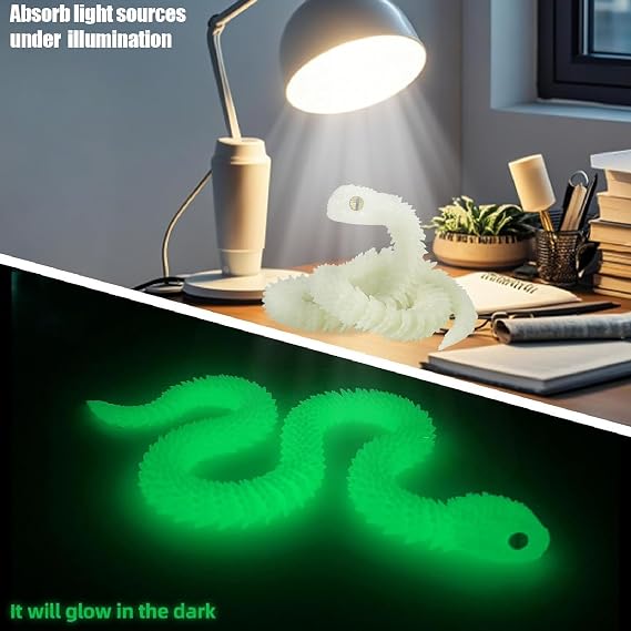 2 PCS 3D Printed Snake, Fidget Animals, Home Office Executive Desk Decor, Gift for Friends (Blue Purple, Night Light White)
