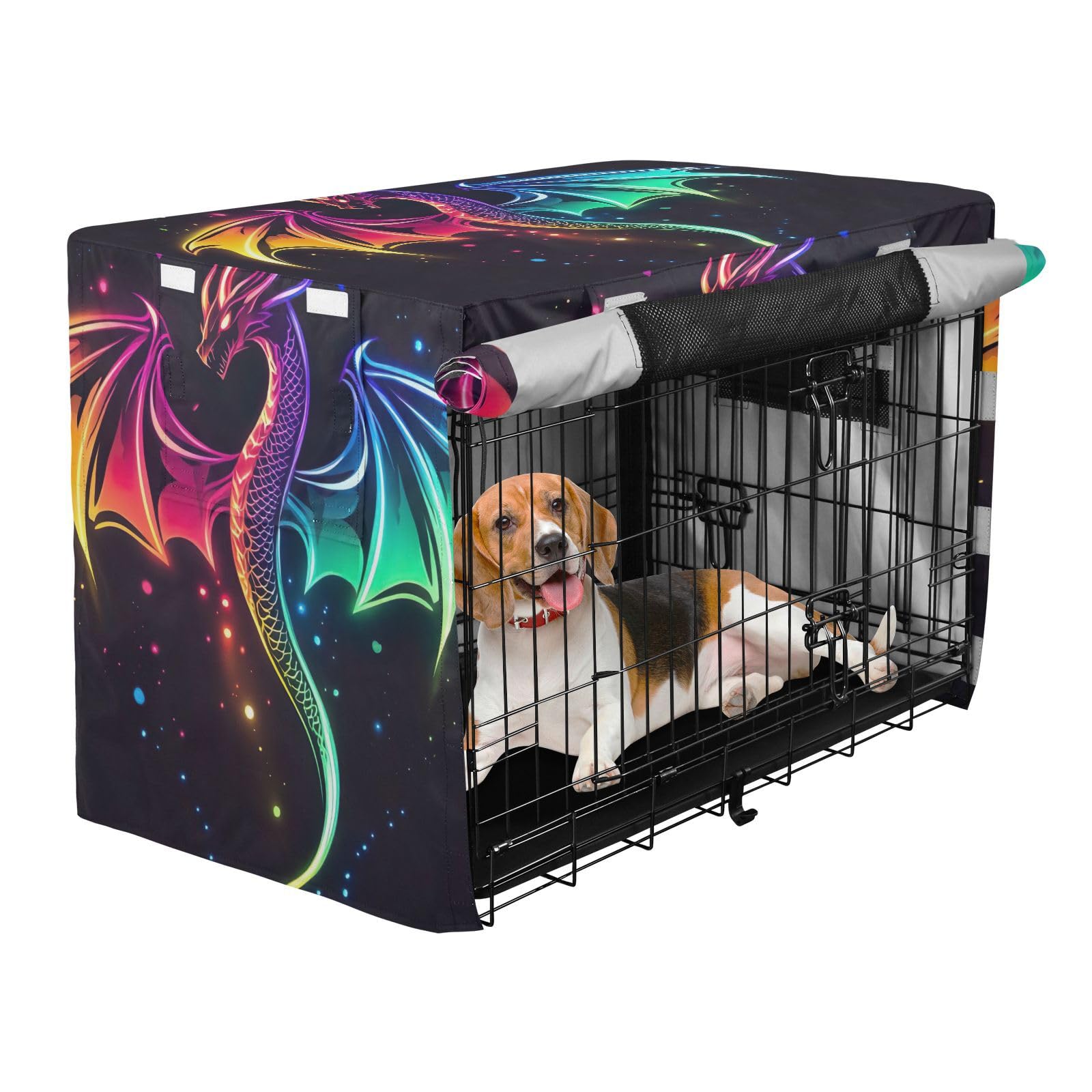 Neon Dragon Hundehütte Abdeckung mit Netzfenstern UV-beständige Abdeckung für Hundebox groß
