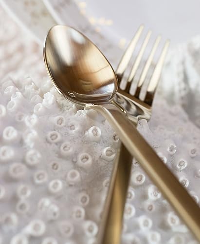 Vista 2 de Fortessa Arezzo - Cubiertos de acero inoxidable 18/10, juego de 5 piezas, servicio para 1, oro cepillado