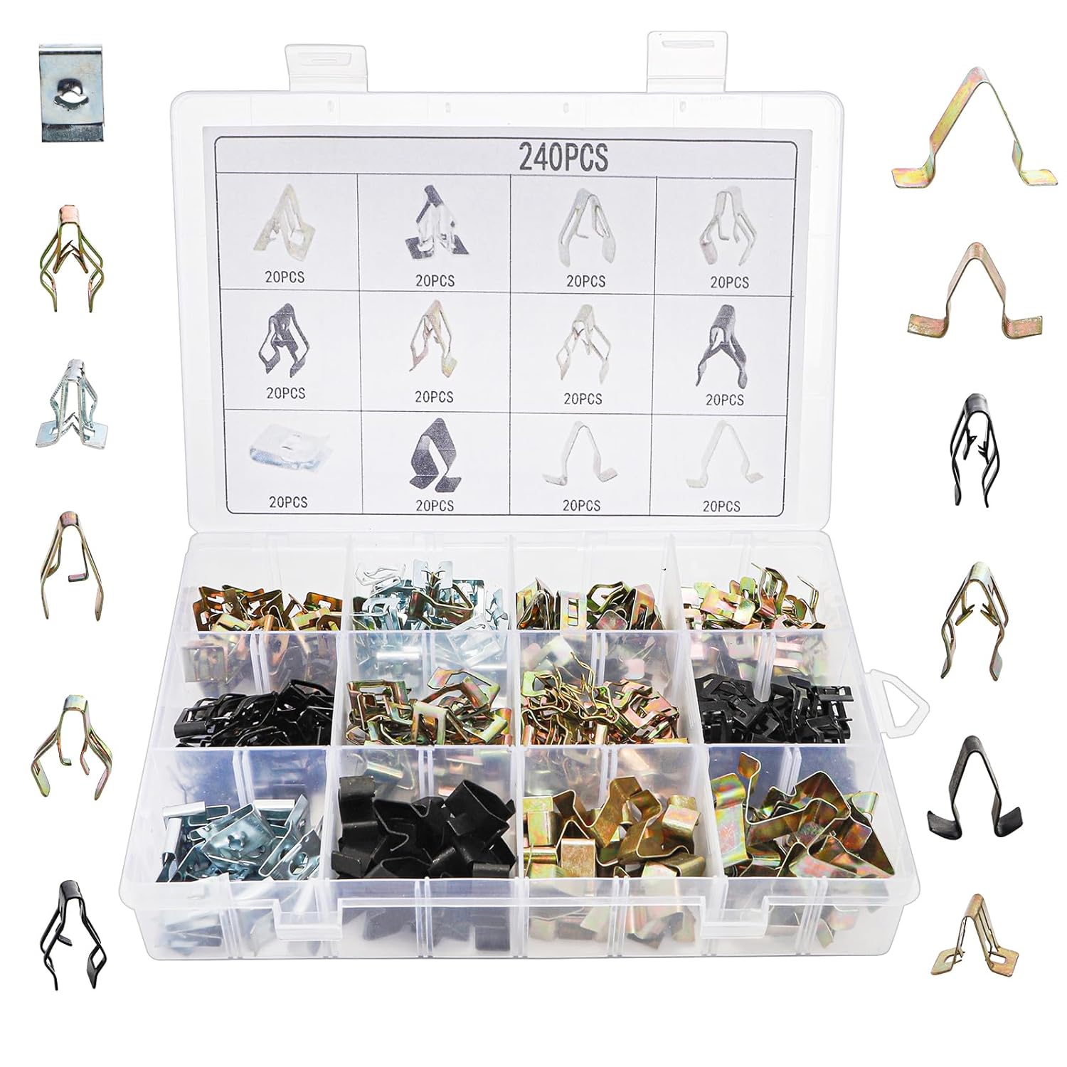 Hiceeden 240 Pcs Auto Car Dashboard Trim Clips, 12 Sizes Universal Metal Automotive Panels U-Clip Kit, Trim Retainer Fixing Rivets Moulding Fastener, Compatible with Most Cars Hiceeden 240 Pcs Auto Car Dashboard Trim Clips, 12 Sizes Universal Metal Automotive Panels U-Clip Kit, Trim Retainer Fixing Rivets Moulding Fastener, Compatible with Most Cars