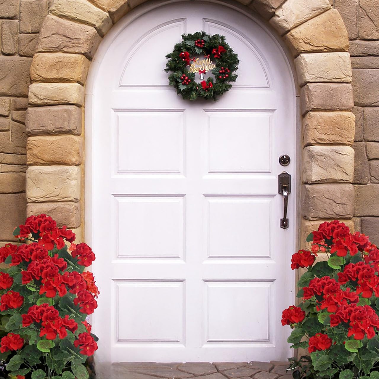 Avoik Fiori artificiali per esterni 4 fasci di gerani Piante finte Fiori Fiori di seta finti Resistenti ai raggi UV Piante interne esterne per giardino portico matrimonio casa (rosso)