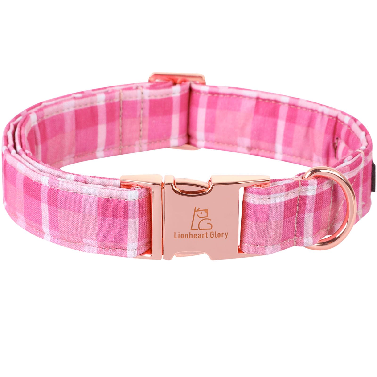 Lionheart glory Valentine's Day Collar, Pink Plaid Dog Collar for Small Cute Dog Collars Spring Female Pet Gift Adjustable Heavy-Duty Dog Collar