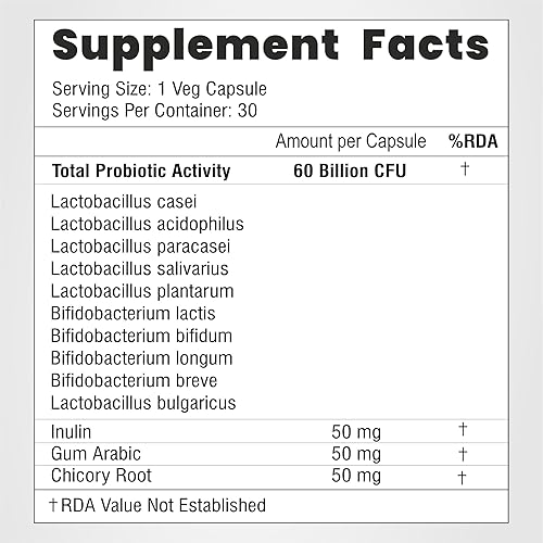 Miniatura 8 de Probiótico con mezcla de fibra probiótica cápsulas vegetales  60 mil millones de UFC -10 cepas probióticasdigestión más fácil, nutrición más