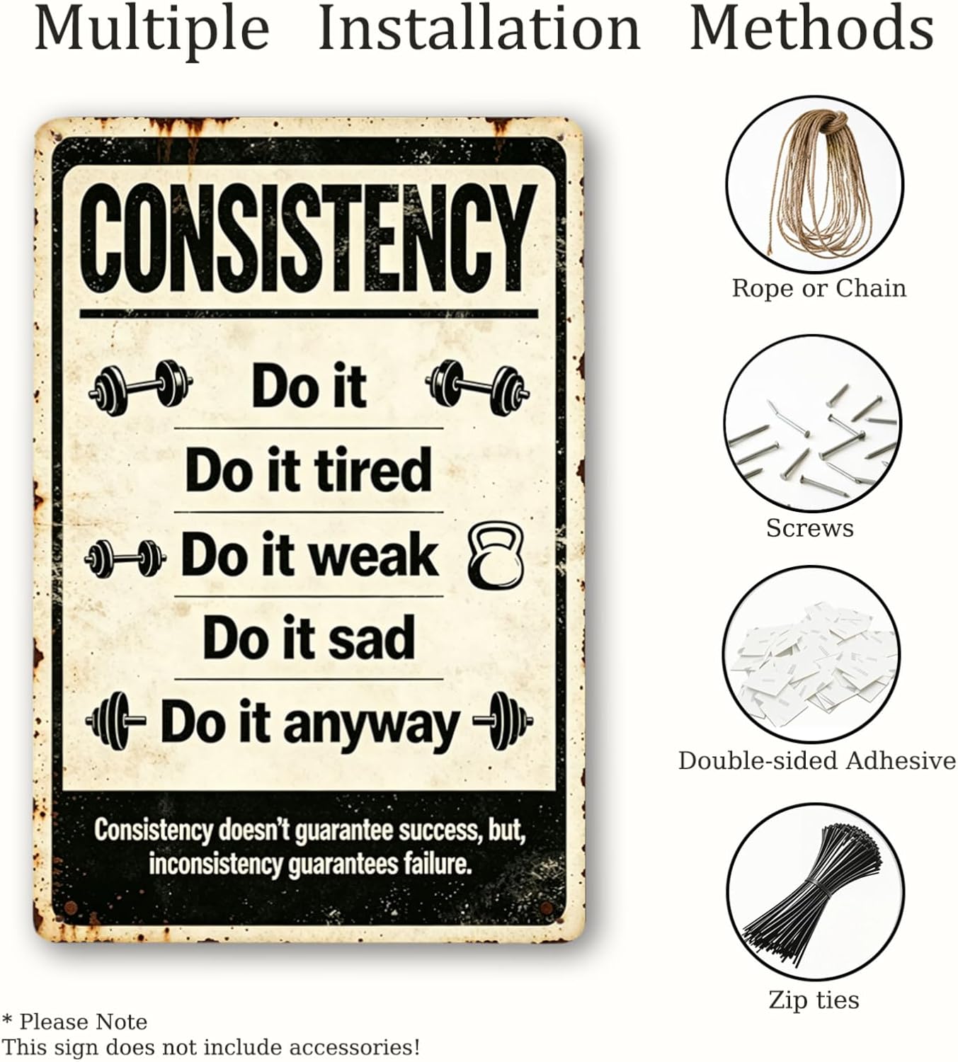 MWOOD&MF Consistency Quote: Do It Anyway Vintage Sign – Motivational Metal Wall Art for Home Gym, Workout Room, Man Cave, Fitness Studio,Office, Dorm & Gift 12x8 Inches(4-1) image 4