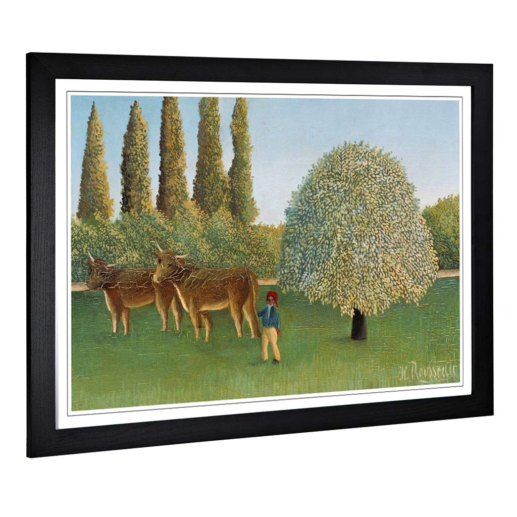 Big Box Art Framed Print of Henri Rousseau Meadowland Design | Wall Art Picture | Home Decor for Kitchen, Living, Dining Room, Bedroom, Hallway, Office, Black, A2 / 24.5x18 Inch / 62x45cm