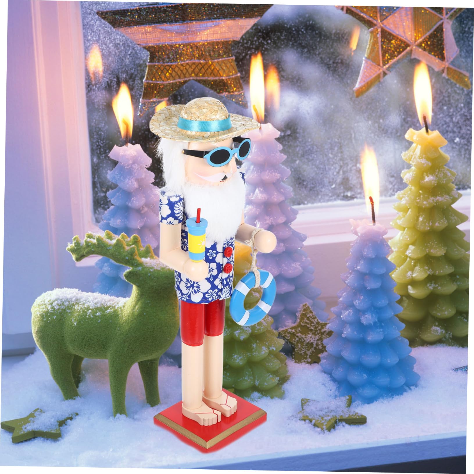 Zerodeko Schiaccianoci in Legno Stile Hawaiano Statua di Schiaccianoci Decorazione Natalizia Ornamento da Tavolo per Feste di Natale