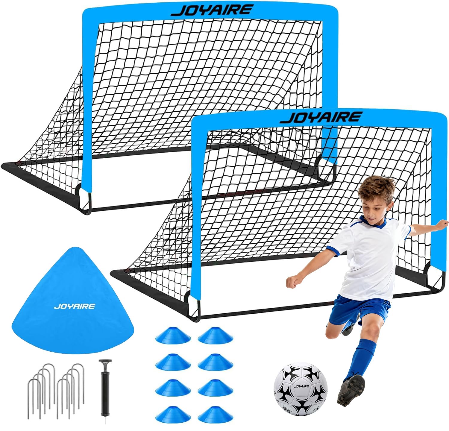 Pro-Grade Kids Backyard Soccer Goal, Tear-Resistant 5-Layer Polyester Soccer Net & 10mm Poles for Maximum Durability, 4x3ft/6x4ft/7x5ft, Pop Up Portable Soccer Training Equipment Set with Size 4 Ball