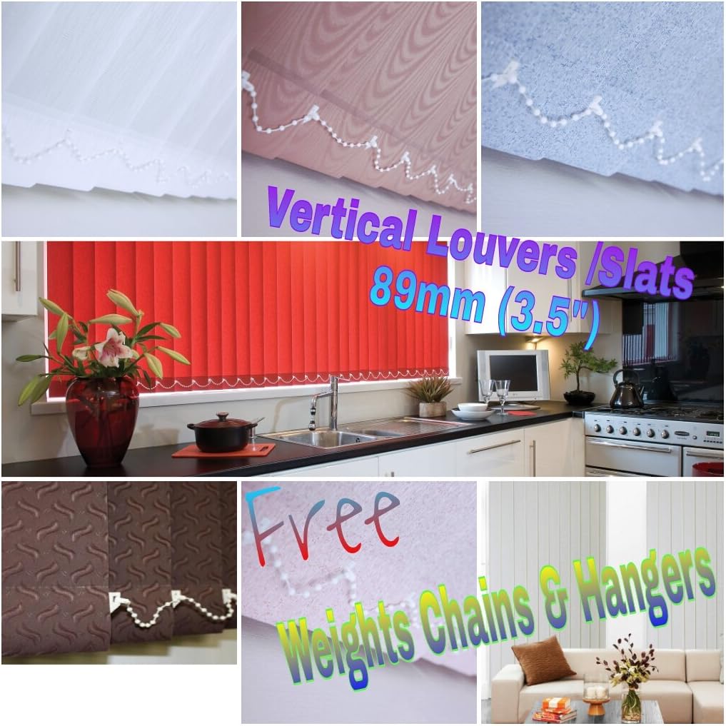 MADE TO MEASURE VERTICAL BLIND REPLACEMENT SLAT/ LOUVERS 89mm (3.5") WIDE-Any size up to 2500mm (98.50") Individually made to the exact size you require- Including Hangers Weights & Chains, FREE FAST DELIVERY- (PACK OF 5 SLATS)