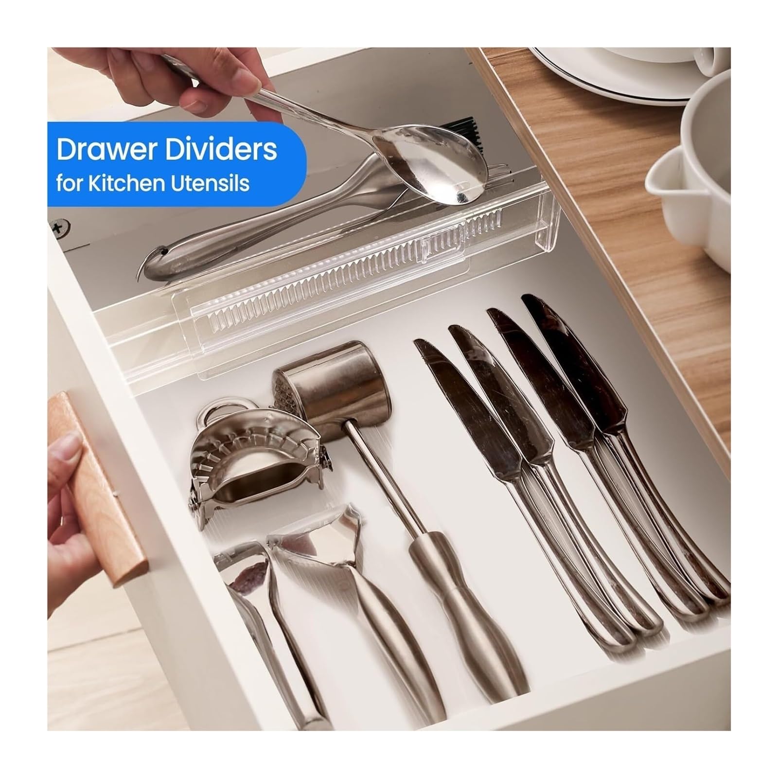 Lot de 6 séparateurs tiroir extensibles, parfaits for la cuisine, chambre, commode et le bureau. Installation facile(Transparent)