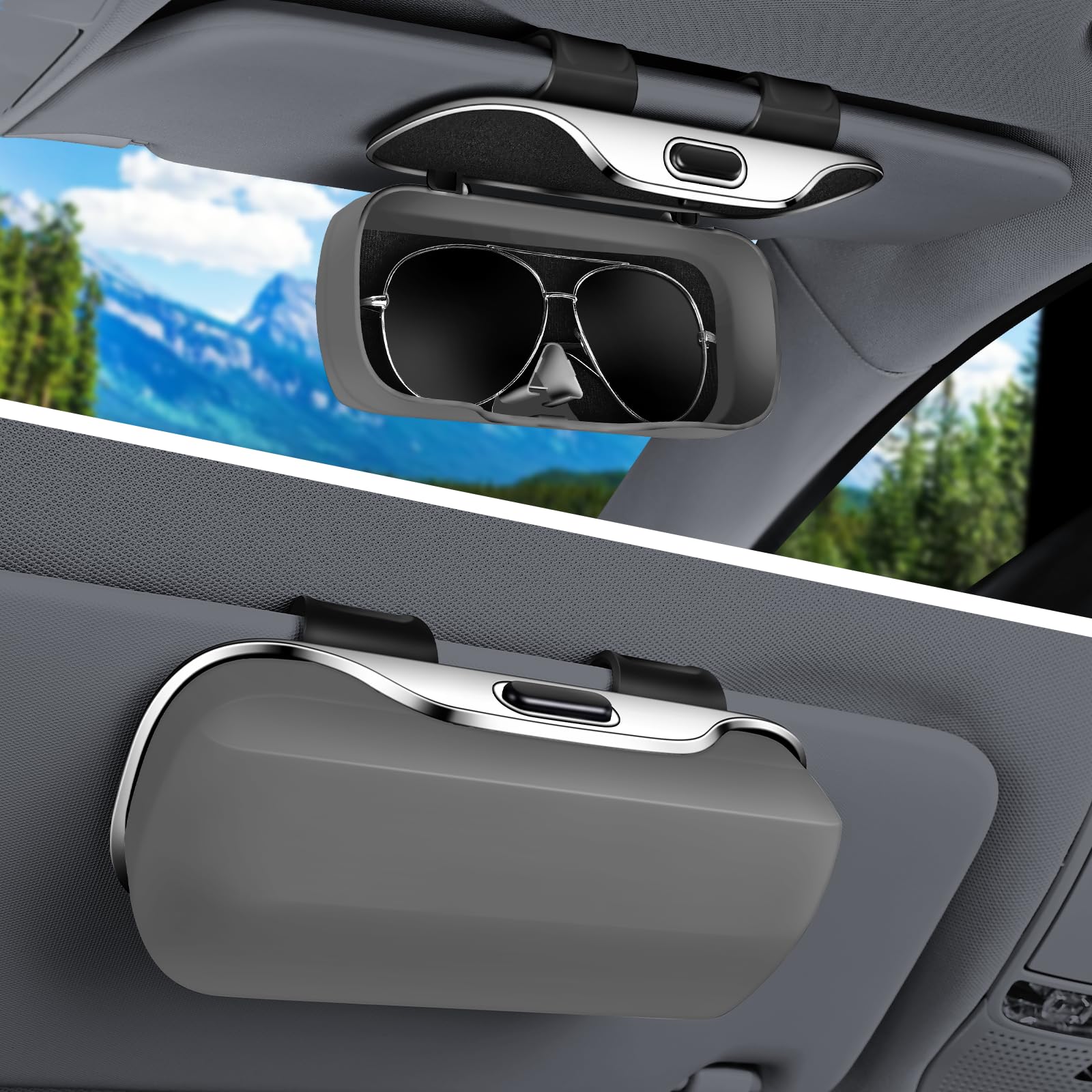 Pakanana Sunglass Holder for Car Visor Clip, Car Visor Glasses Case, Vehicle Visor Accessories Organizer Box, Car Sunglass Holder Suitable for Truck, SUV and Sedan to Place Glasses (Gray)