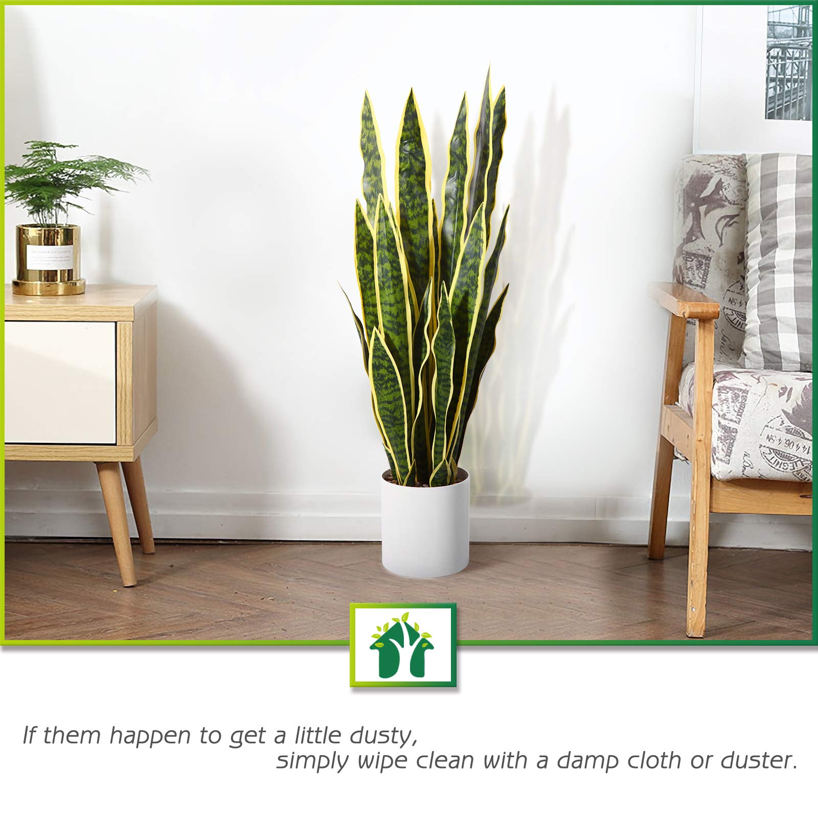 CROSOFMI Artificial Snake Plant 35 Inch Fake Sansevieria Tree with 32 Leaves, Perfect Faux Plants in Pot for Indoor Outdoor House Home Office Garden Modern Decoration Housewarming Gift-2Pack, Yellow