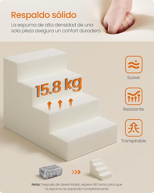 Foto 5 de 7 de Feandrea Escaleras para Perros de 4 Peldaños, Espuma de Alta Densidad, Funda de Pana Impermeable y Lavable