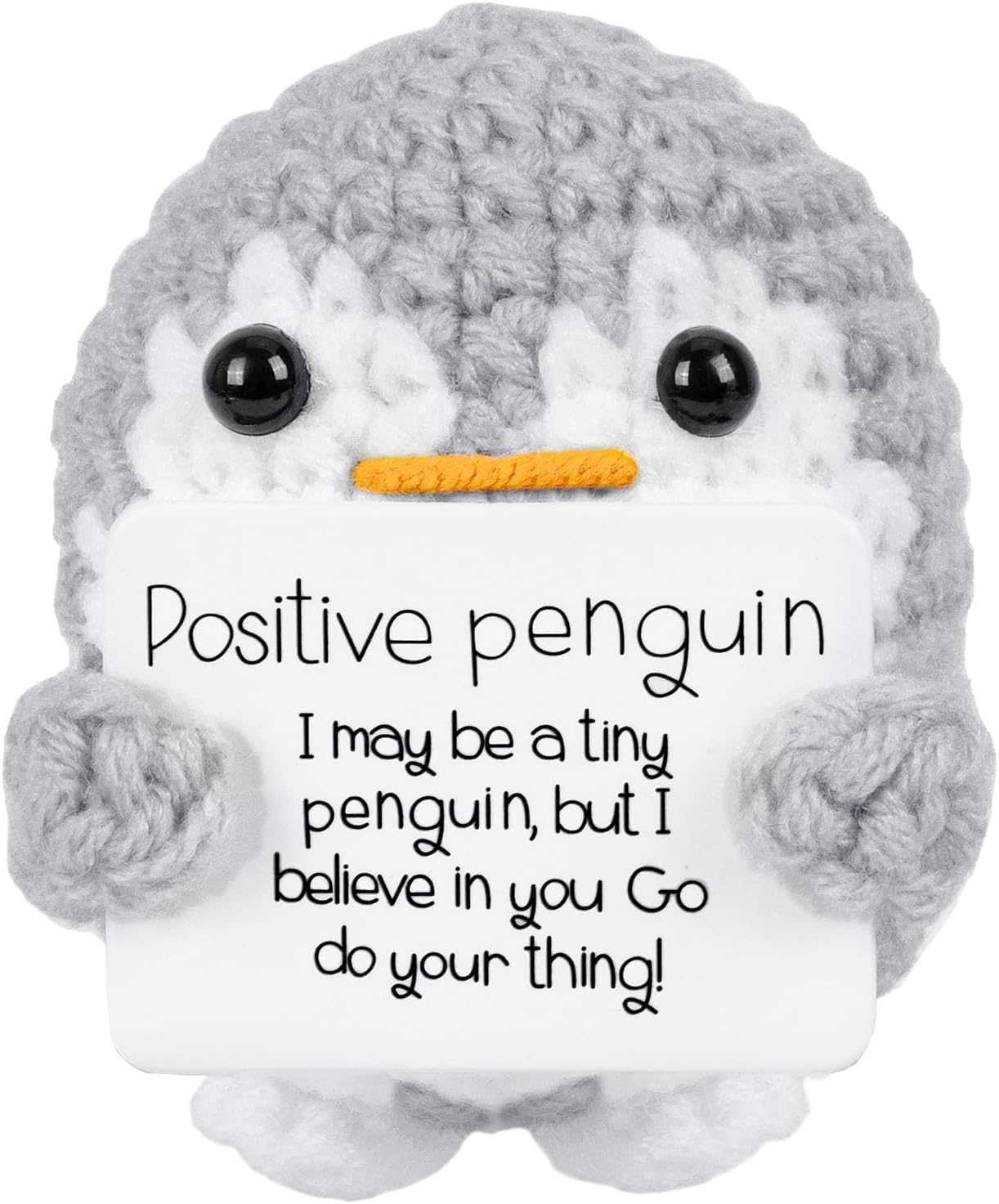 CAREOR Positive Penguin, 2.6 Inch Knitted Toy, Handmade Mini Funny Crochet Doll with Positive Cards