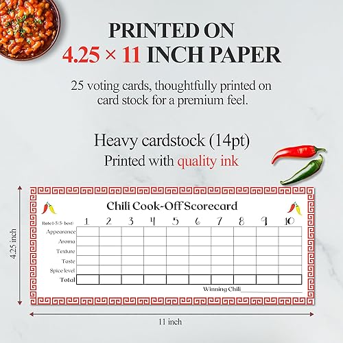 Miniatura 3 de Chili Cook Off Competition Scorecard - Chili Judging Ballots for Your Chili Cook-off - 25x voting cards - USA Made and Designed