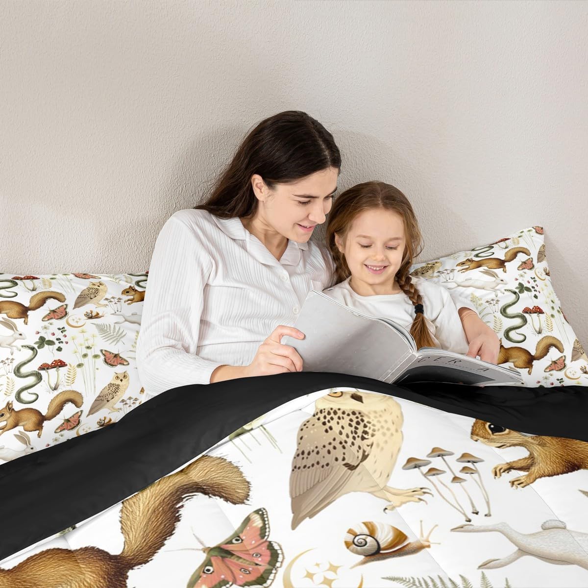 Feelyou Animal Comforter Set All Season Squirrels Rabbits Owls Snakes Bedding Set with 1 Pillow Cases Flowers Microfiber Kids Twin Bedclothes Bedroom Decor Duvet Quilt Breathable Soft Lightweight