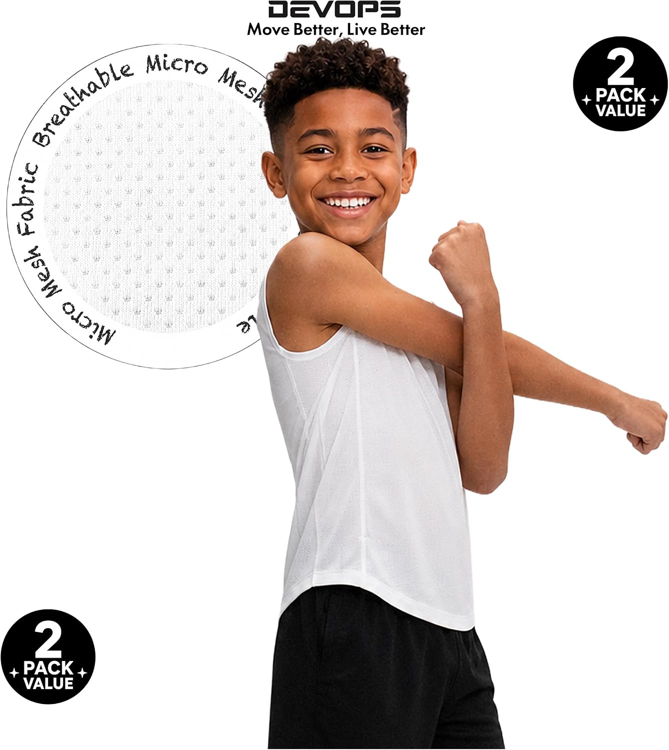 DEVOPS 2 Pack Boys Athletic Tank Tops Breathable Mesh Sleeveless Shirts