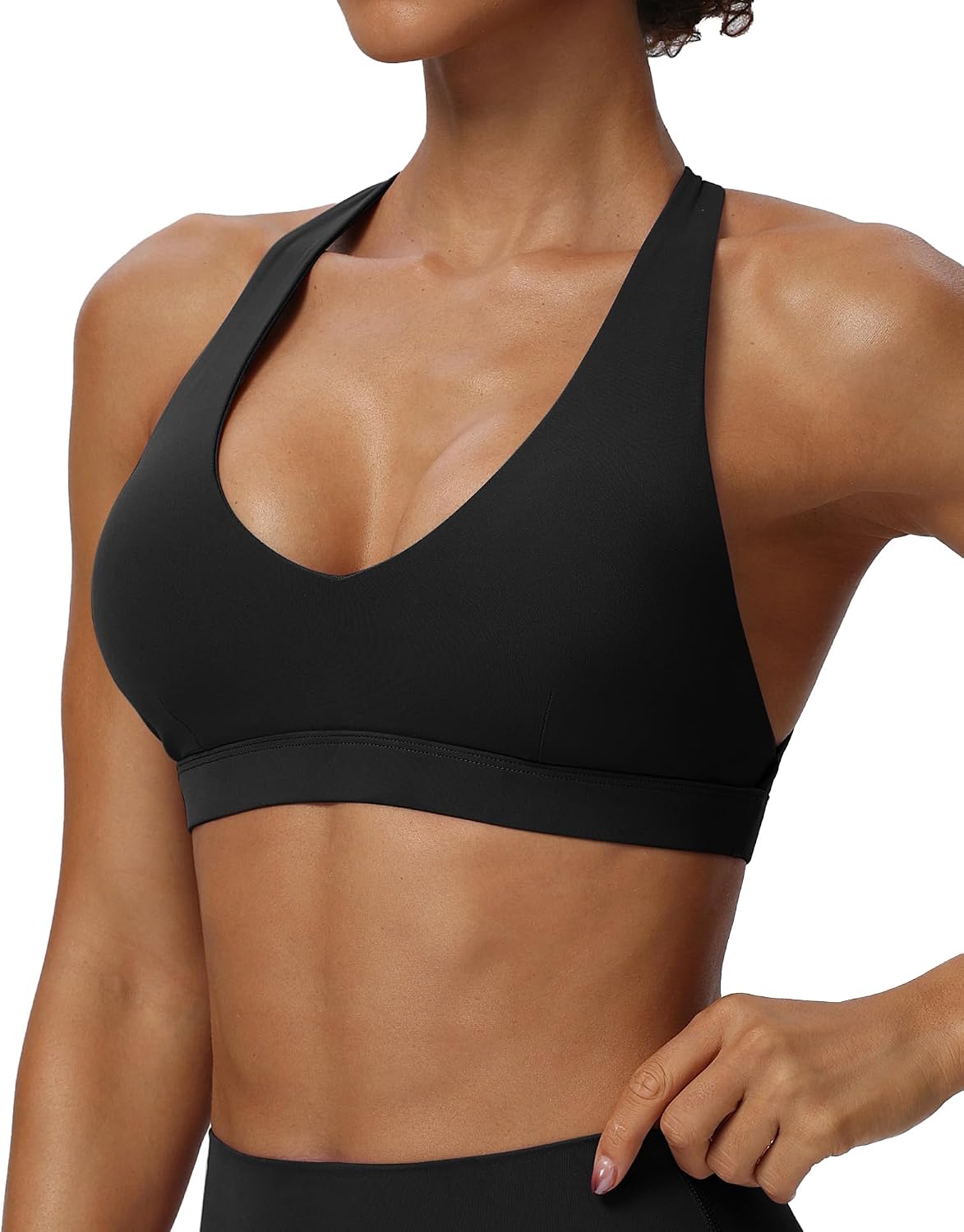 SPVISE V-Neck Sports Bra for Women Strappy Criss Cross Back Workout Bras
