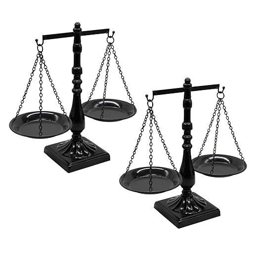 Set of 2 Vintage Metal Libra Jewelry Towers Display with Fixed Beam, Cosmetic Organizer Storage, Scale Centerpiece Stand, Antique Jewelry Storage, Farmhouse Candleholder Display – 7.7“ W x 12.1“ H