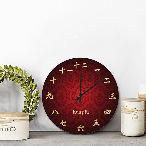 Miniatura 9 de Reloj de pared con números Kanji vintage, estilo rústico, elegante, de madera, 10 silenciosos, sin tictac, de cuarzo, funciona con pilas, para sala