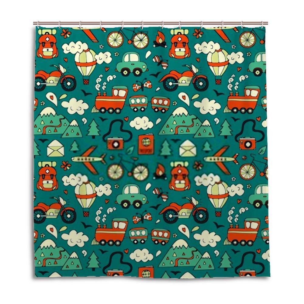 Rideau de douche en polyester motif dessiné à la main avec œillets et anneaux de fixation