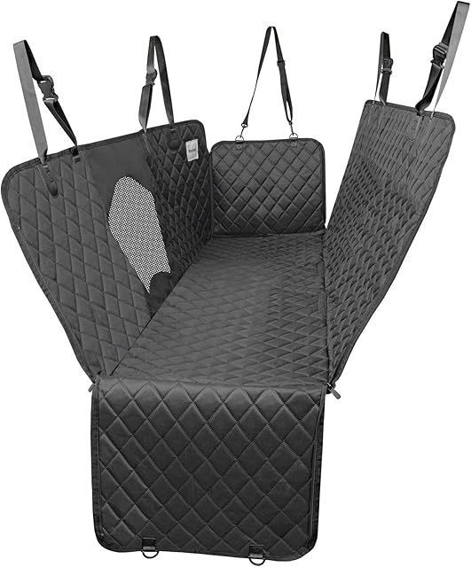 Avont Dog Car Seat Cover, Dog Hammock for Car Back Seat with Mesh Visual Window, 4 Layers Waterproof Anti-scratch Non-slip Pet Car Seat Covers for SUV Truck Jeep -Black