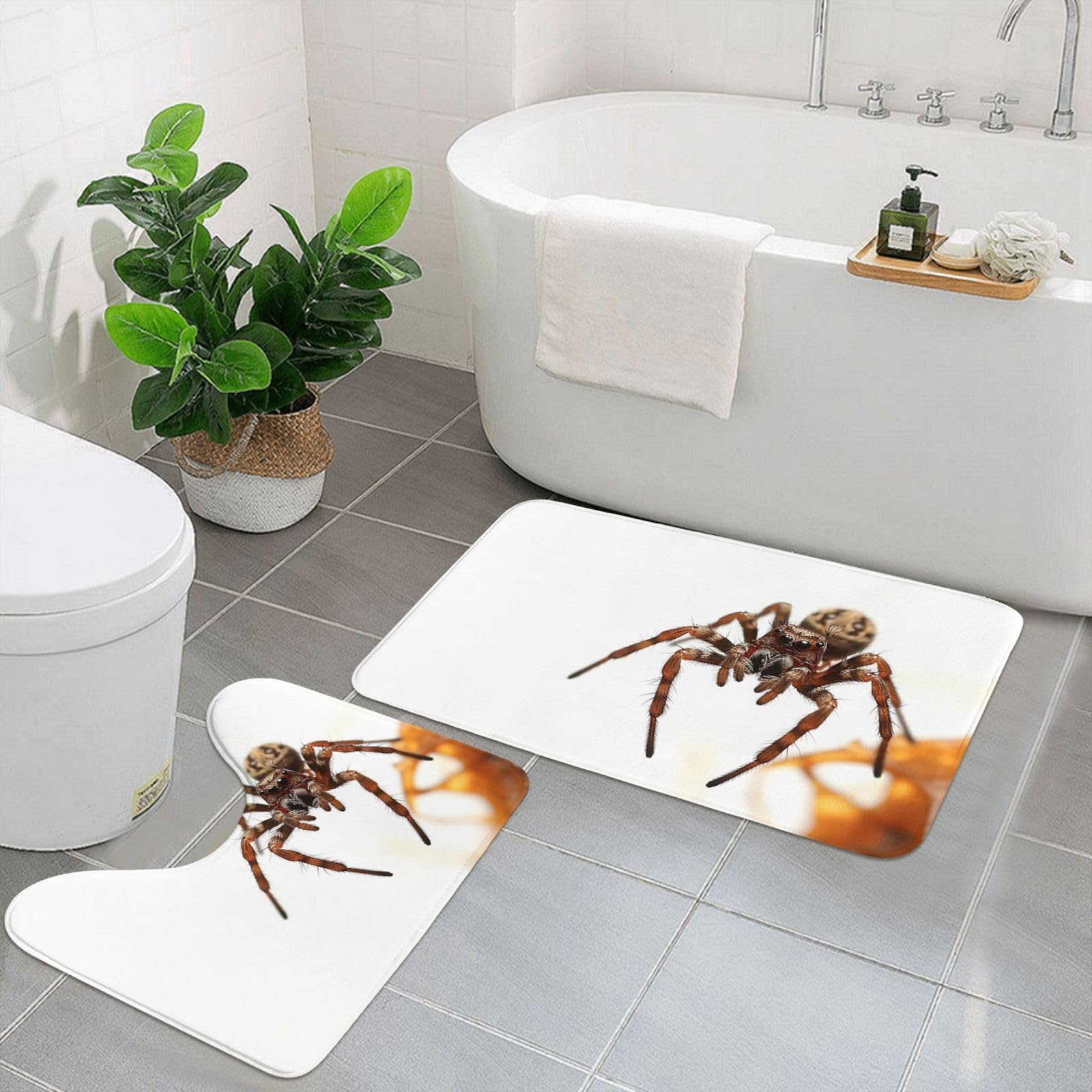 Tapis de bain en microfibre marron motif araignée ensemble de bain doux