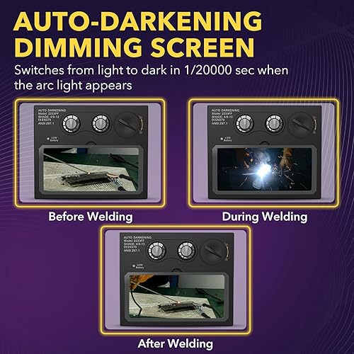 Miniatura 5 de Lente de soldadura de oscurecimiento automático HD de 4.33 x 3.54 pulgadas, filtro solar de color verdadero con 2 sensores de arco rango de sombra