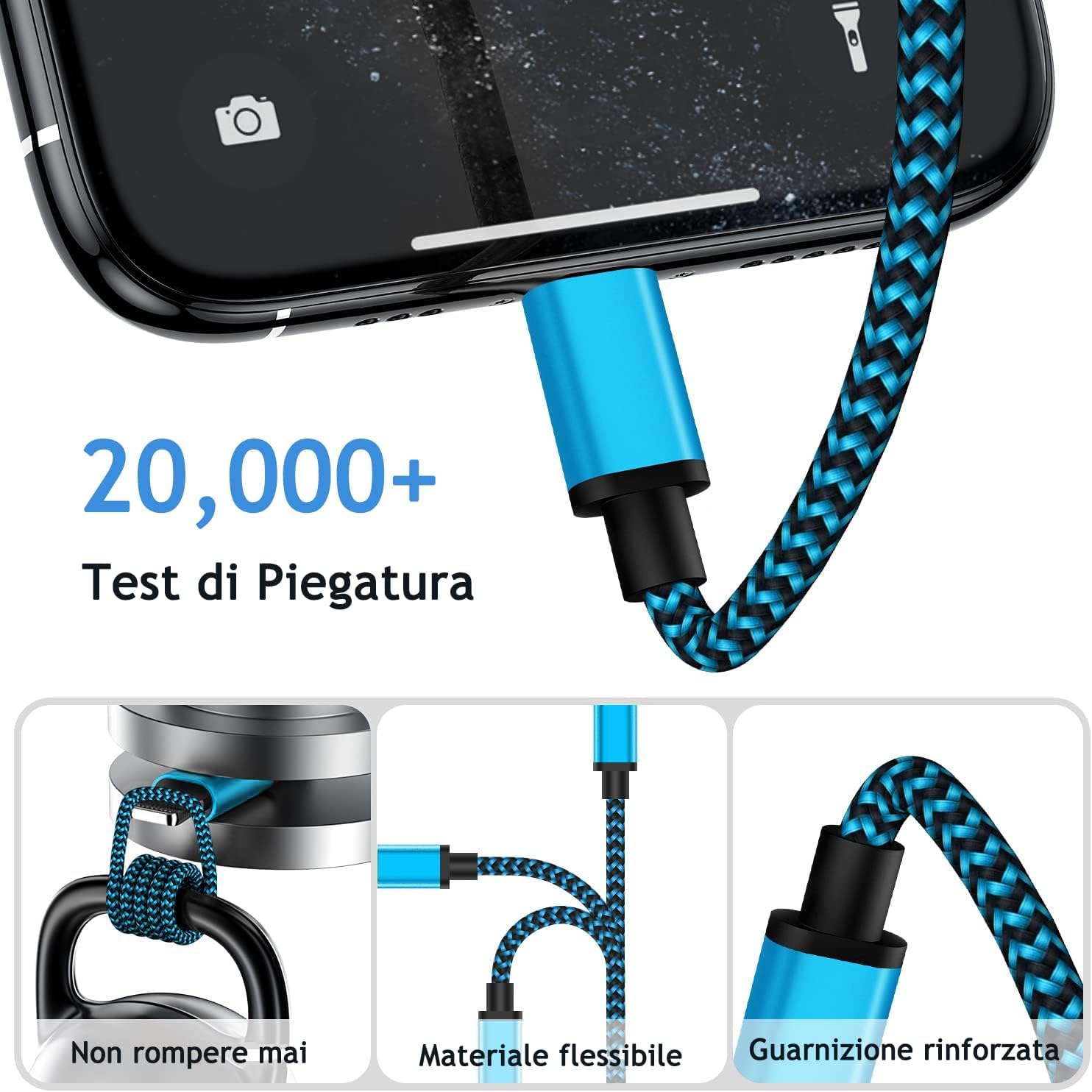 Cavo iPhone [0.5M 1M 1.5M 2M Metri 4Pezzi] Cavo Lightning Usb Certificato MFi Cavetto iPhone Filo Caricatore Carica Rapida Caricabatterie Nylon per iPhone 14 13 Pro Max 12 11 XR XS X 8 7 Plus SE iPad