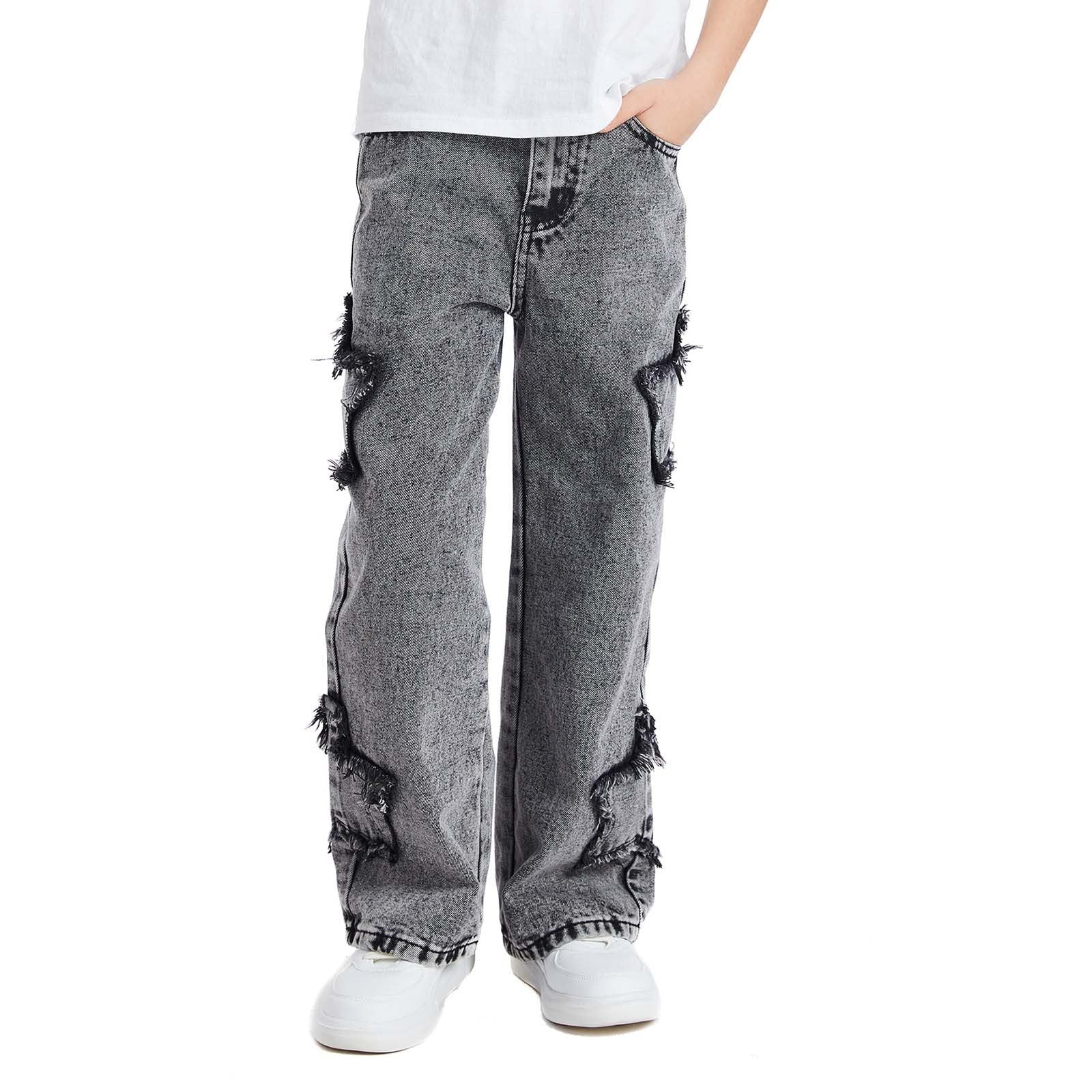 Genérico Pantalon Vaquero Niño - Pantalones Vaqueros con Parches De Estrellas para Adolescentes Niños Y Niñas Holgados De Pierna Ancha Ropa De Calle Informal