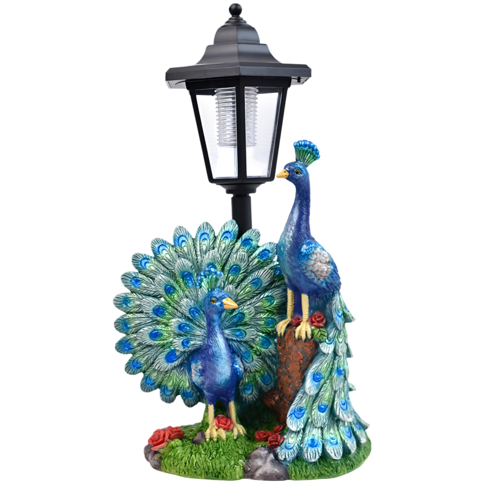 Statue lumineuse solaire de paon pour illuminer vos soirées d'été au jardin en résine