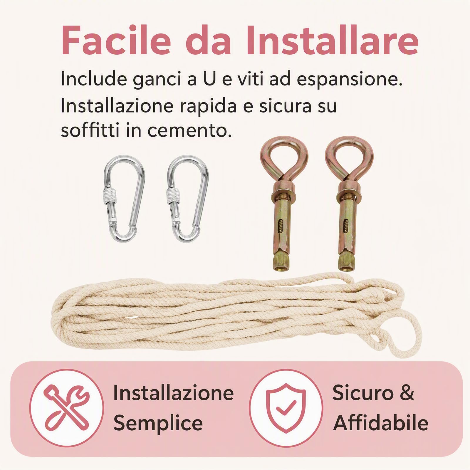 Poltrona sospesa con cuscino ispessito per bambini, altalena in legno rosa con supporto per interni ed esterni, asili, capacità di peso 50 kg