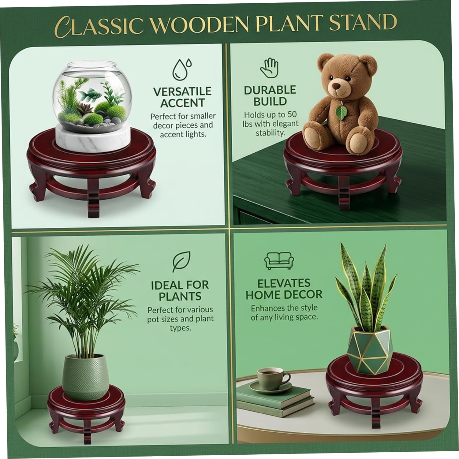 Oriental Plant Stand, 12 Inch Vase Stand Indoor Flower Pot Base Vase Display Shelf Chinese Fishbowl Planter Stands for Display Oriental Plant, , Asian, Table Top