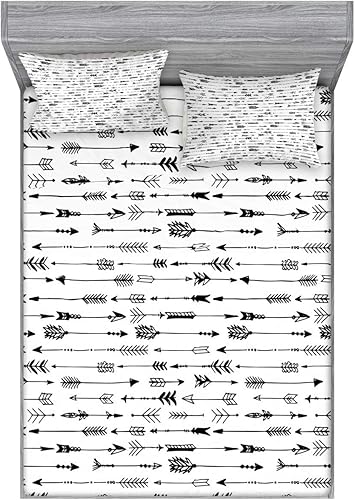 Ambesonne Juego de sábanas bajeras tribales y fundas de almohada, estampado artístico de flechas con patrón rústico de cheurón, juego de cama