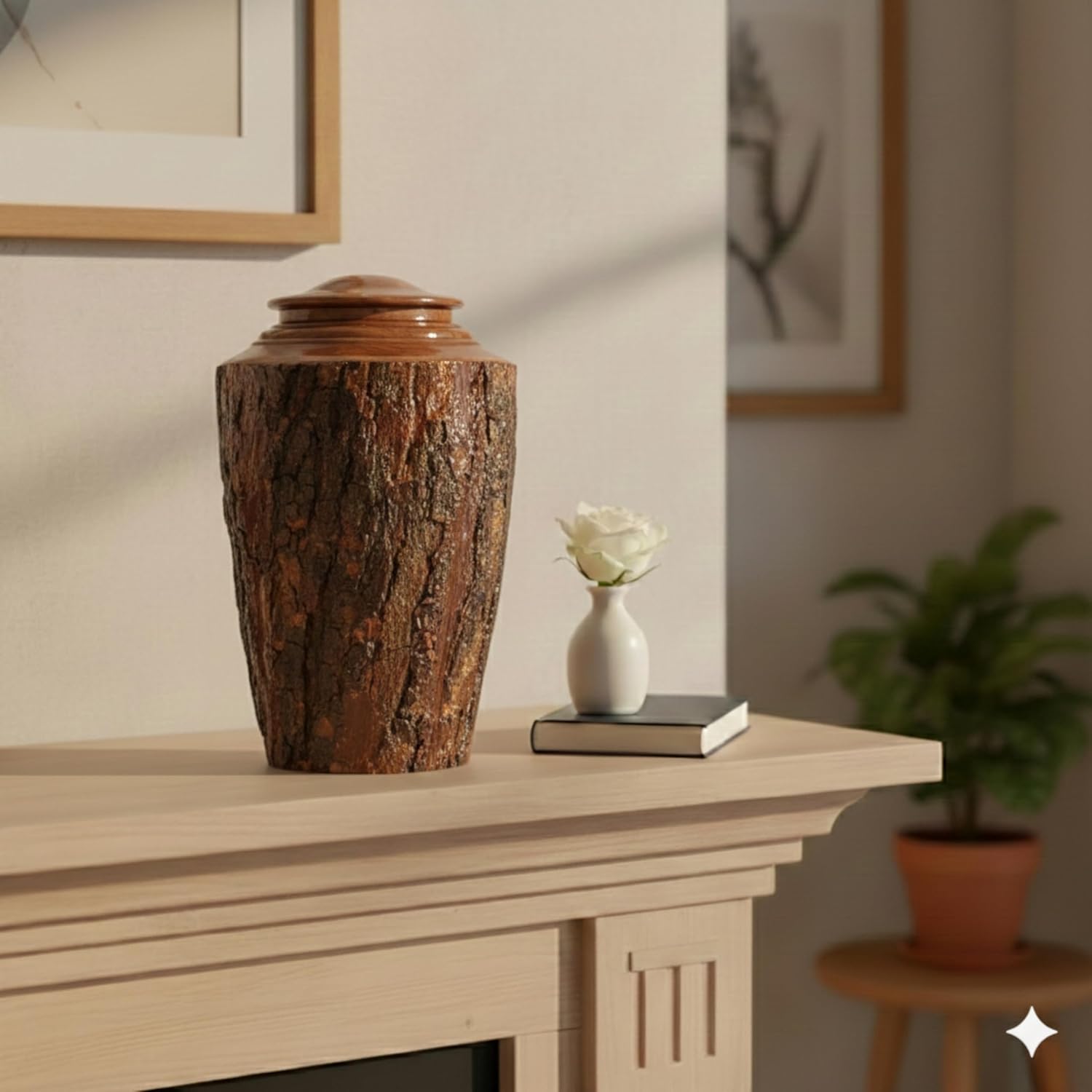 Gray Comet Tree Bark Cremation Urn – Extra Large for Ashes, Handcrafted, Memorial for Adults, 250 CBI Capacity, Natural Wood Box for Men & Women, Home, Funeral, or Ground Burial