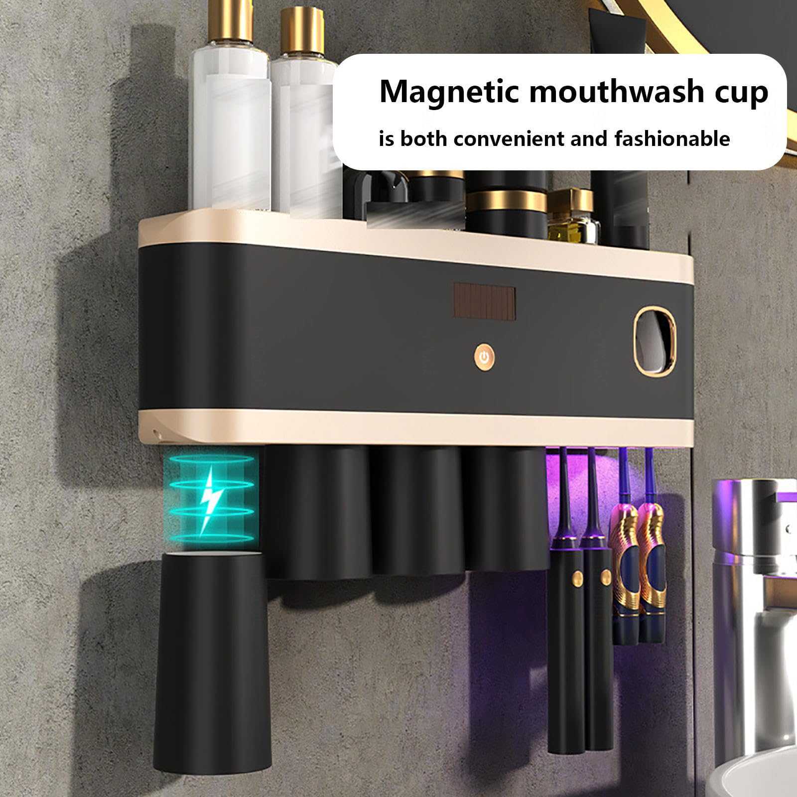 Soporte Cepillo De Dientes Inteligente Limpieza Profunda con UV, Porta Cepillo De Dientes Pared Montado En La Pared con Múltiples Ranuras De Carga Solar USB, Soporte Cepillo Electrico,2-Cups