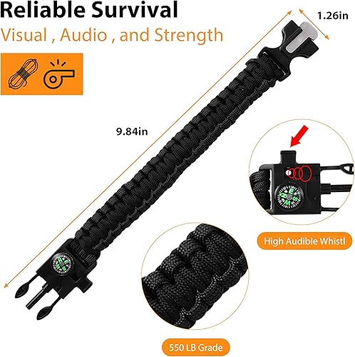 Miniatura 3 de Pulseras Oadnfa, pulseras de supervivencia para hombres, kit de equipo táctico de paracord de 5 en 1 para acampar, con cuerda de paracaídas
