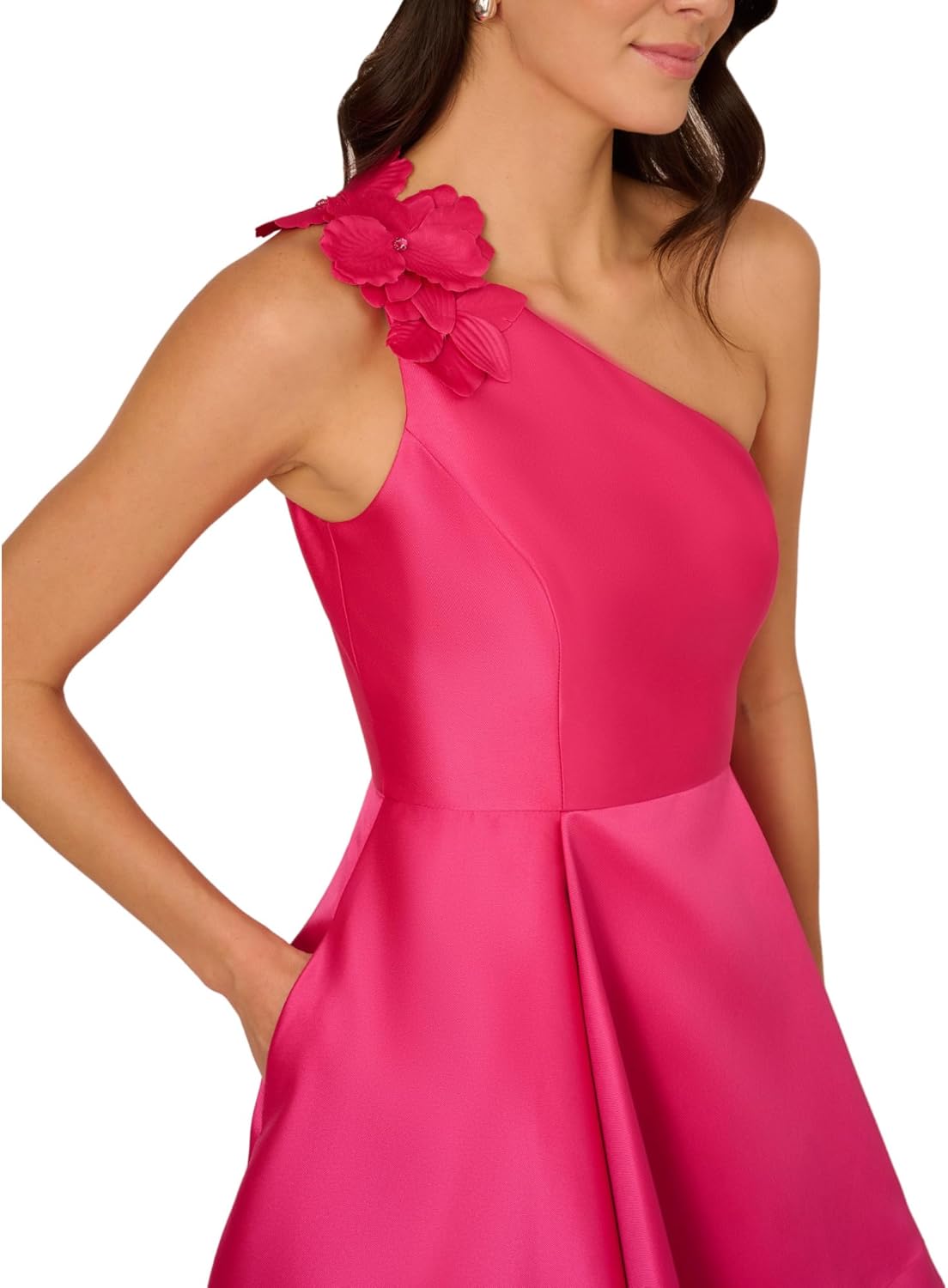 Adrianna Papell Women's Mikado High Low Gown | Sleeveless Halter Top Dress with Ruffled Skirt & Luxe Mikado Fabric