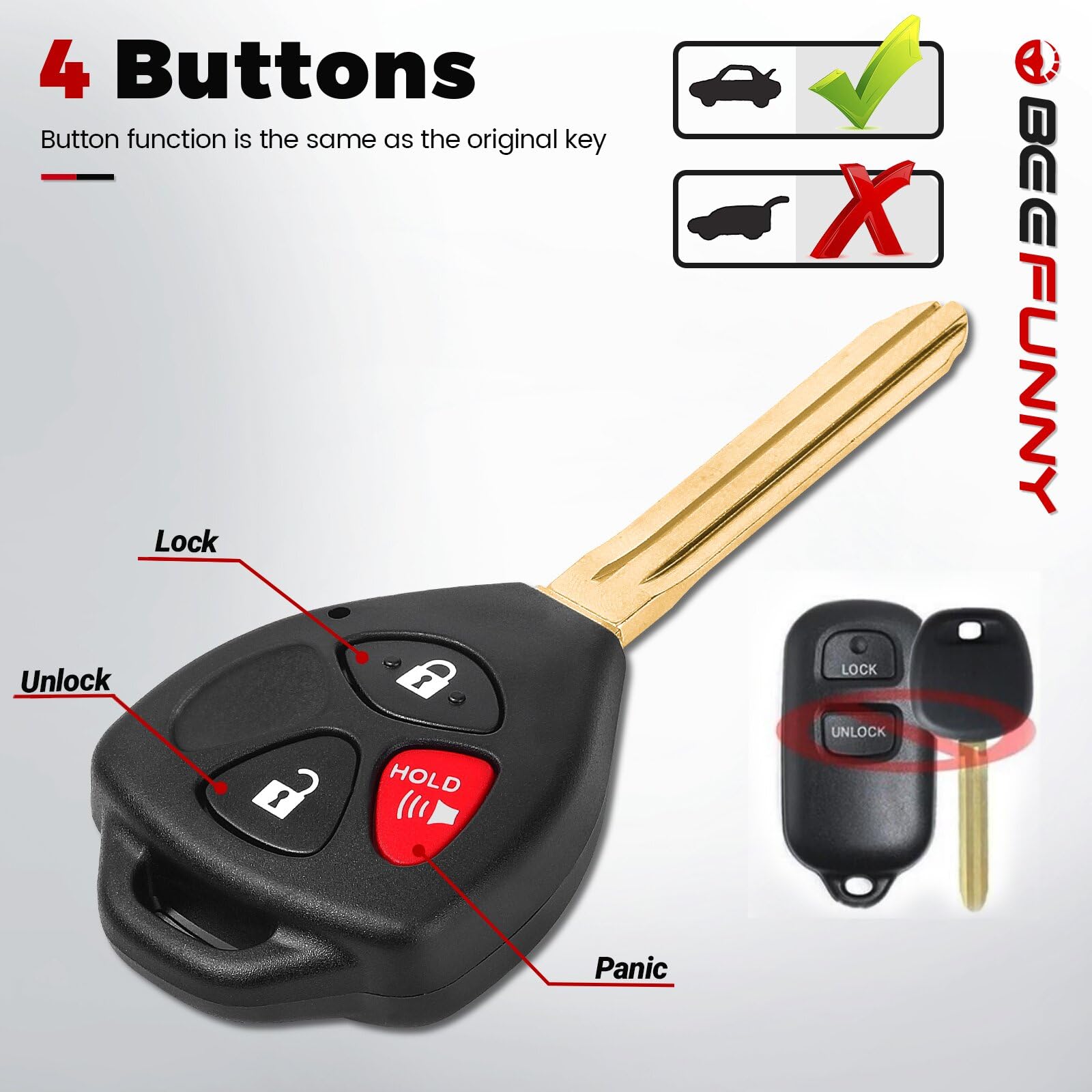 Beefunny BAB237131-056 - Telecomando per Toyota Tacoma 1995-2004