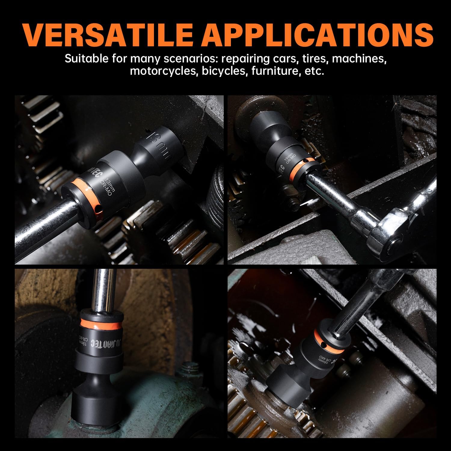 7-Piece 3/8" Drive Shallow Impact Universal Joint Swivel Socket Set, Metric(10-19mm), Flexible Wobble, CR-MO Steel, with Heavy-Duty Storage Case
