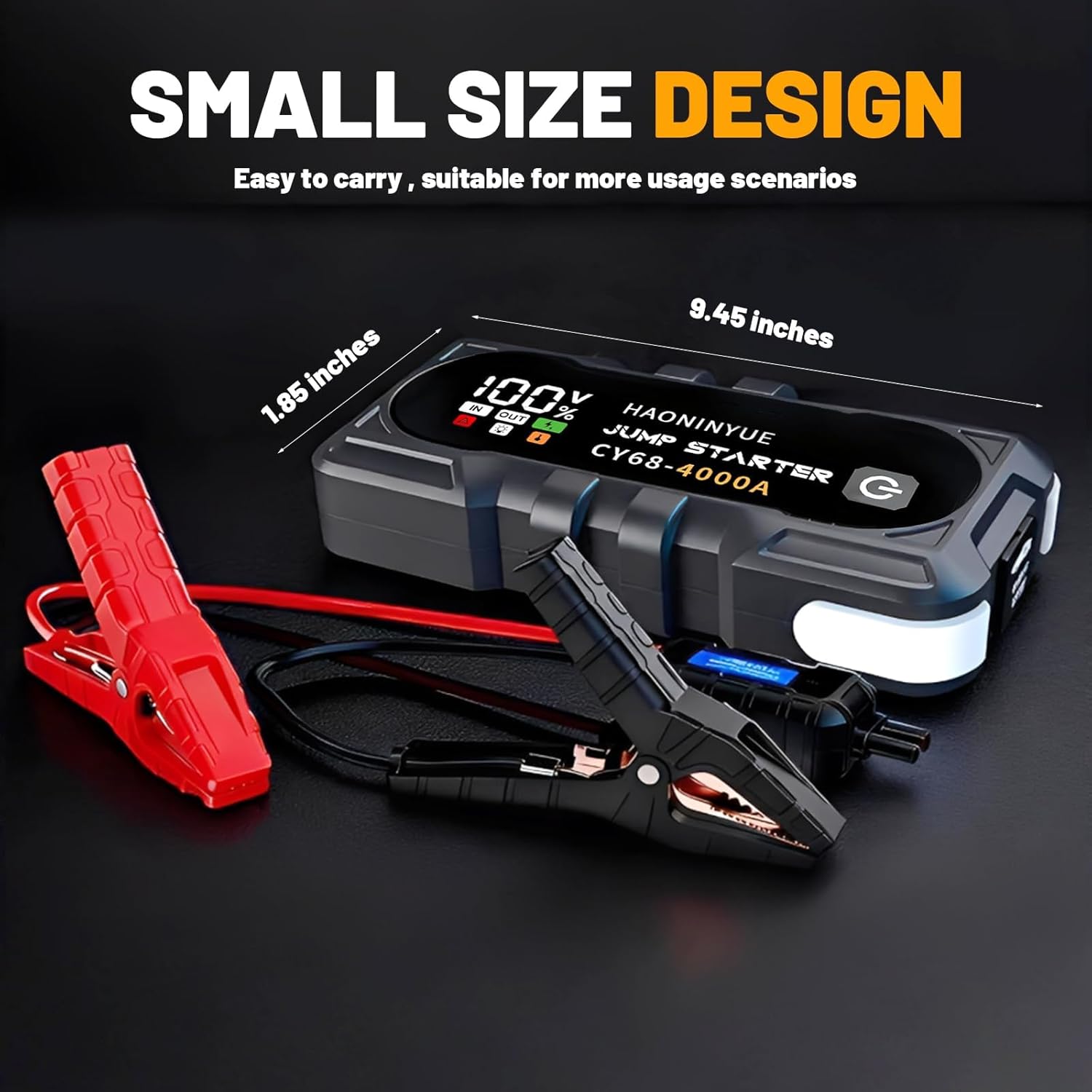 CY68 4000A Car Battery Jumper Starter,12V Portable car Jump Starter,Power Bank with Jumper Cables,Jumper Box with USB Ports LED Light,Suitable for 8.0L Gasoline Engines and 6.0L Diesel Engines