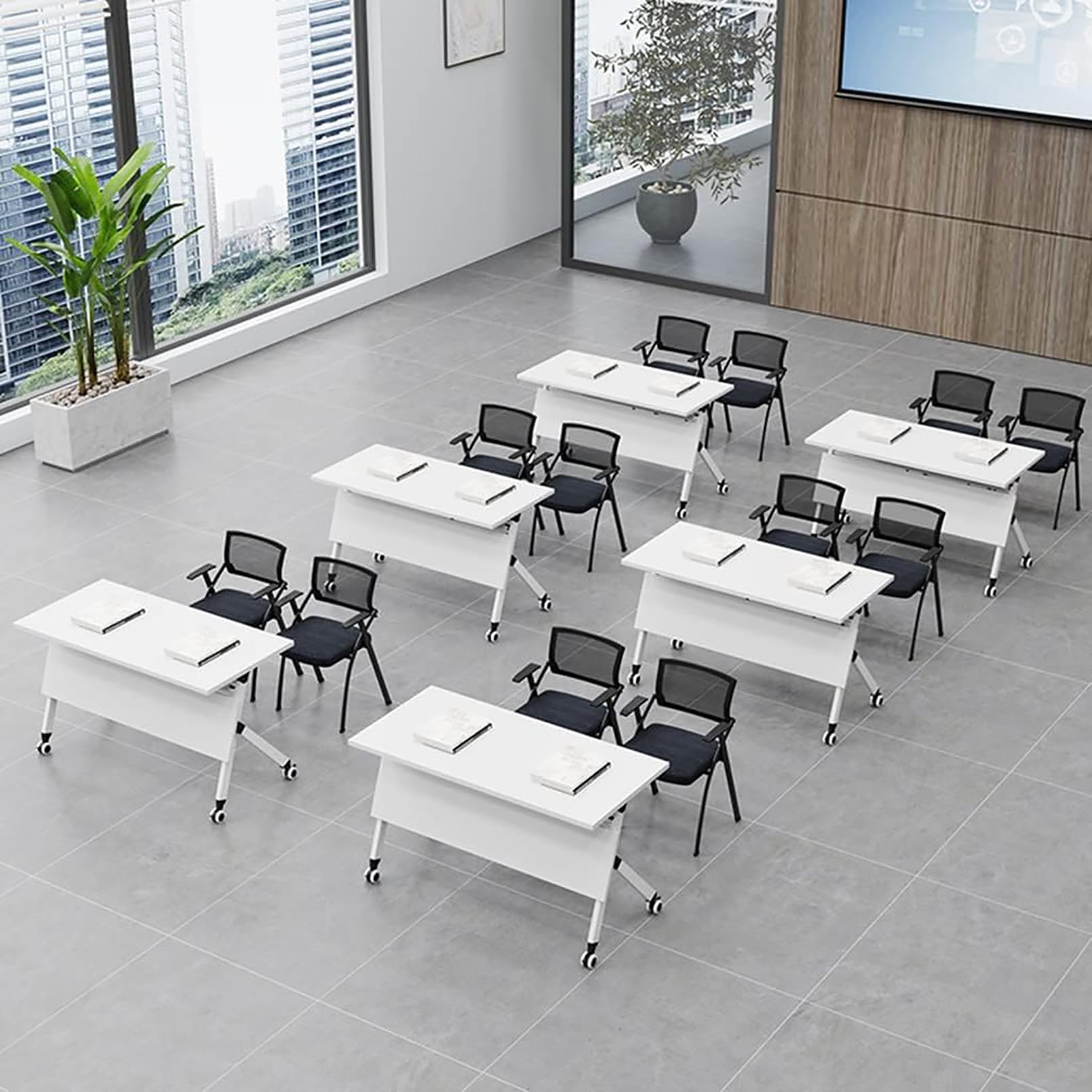 Tavolo da Formazione Mobile Bianco con Piano Ribaltabile e Ruote bloccabili - Soluzione Pieghevole per Sale riunioni, conferenze e spazi multimediali, 120x40x75 cm/47,2x15,7x29,5 Pollici