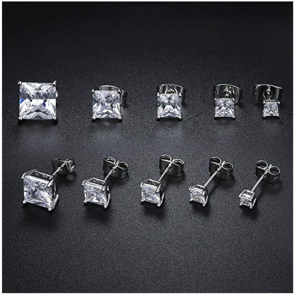 Adabele Authentic Sterling Silver Hypoallergenic 3mm-8mm Cubic Zirconia Imitation Diamond Gemstone Princess Cut Stud Earrings Nickel Free Tarnish Resistant Women Men Fine Jewelry - Image 5
