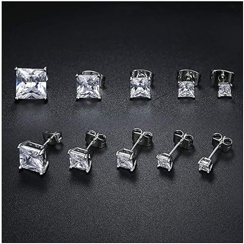 Miniatura 5 de Adabele Pendientes auténticos de plata de ley hipoalergénicos de 3mm-8mm con circonita cúbica imitación de diamante en corte princesa, libres de